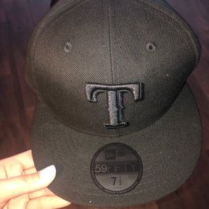 Texas Rangers black on black fitted hat 7 1/2 NWT